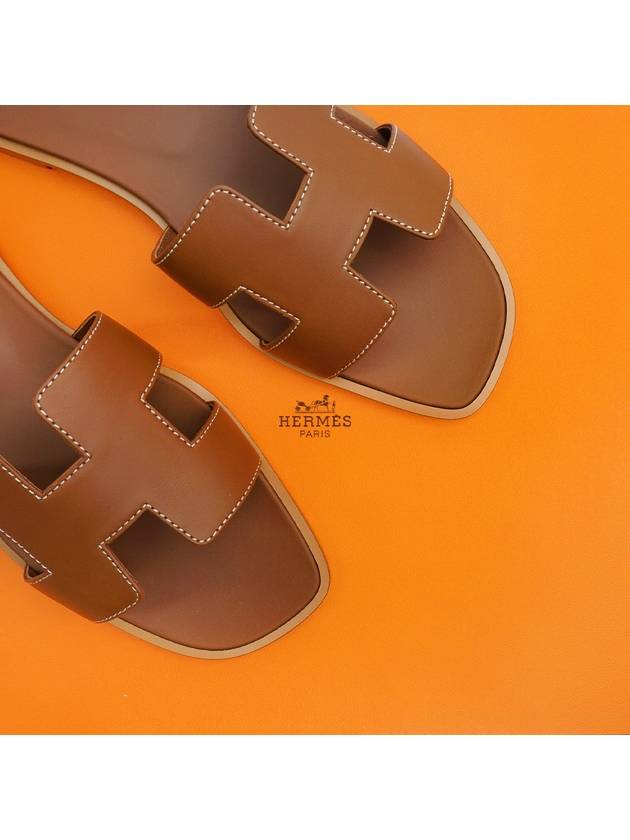 Oran Calfskin Slippers Gold Piqures Ecrues - HERMES - BALAAN 11