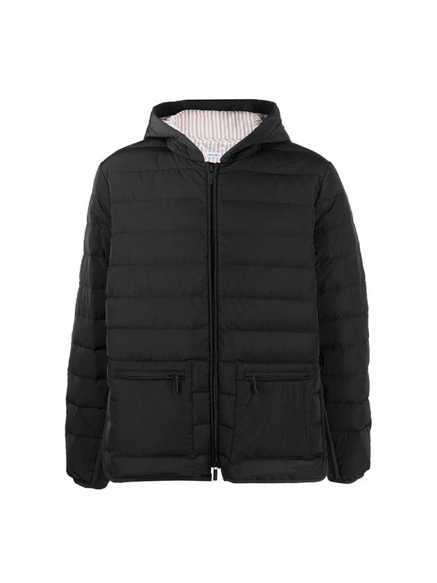 Poly Twill Rib 4-Bar Down Hoodie Jacket Charcoal - THOM BROWNE - BALAAN 2