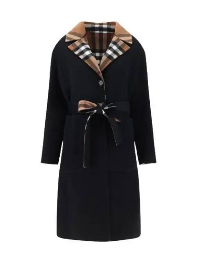 Reversible Check Wool Single Coat Black - BURBERRY - BALAAN 2