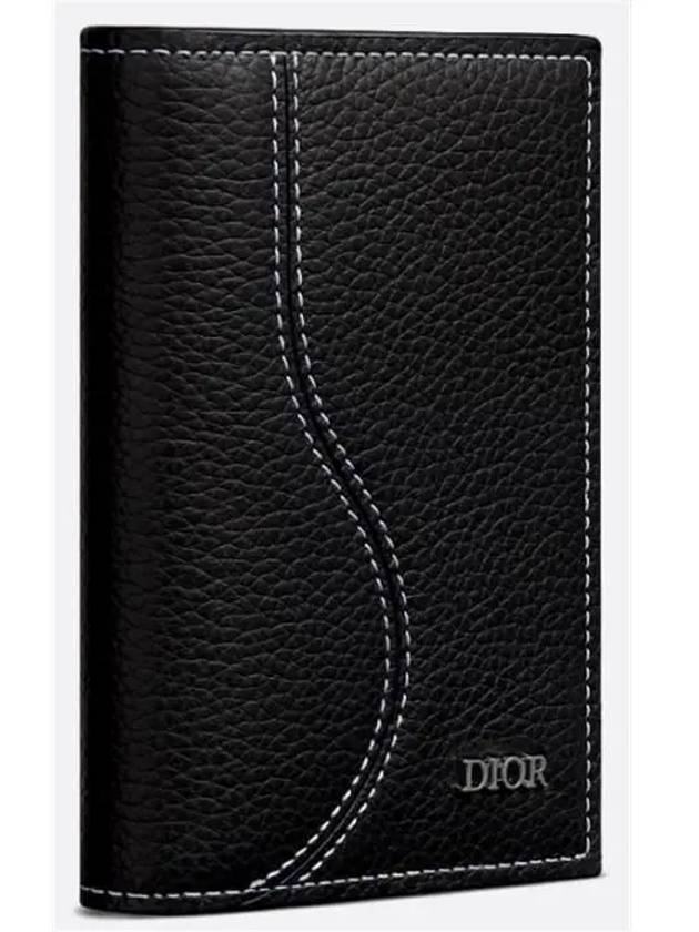 Saddle Grain Calfskin Leather Card Wallet Black - DIOR - BALAAN 4