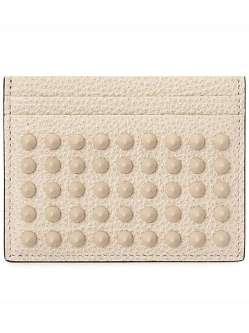 Kios Spike Card Wallet Beige - CHRISTIAN LOUBOUTIN - BALAAN 1