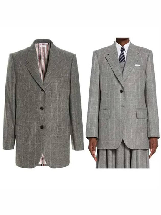 Women's Wool Single Jacket Gray - THOM BROWNE - BALAAN.