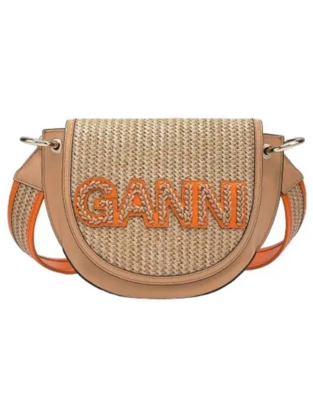 Banner Saddle Raffia Crossbody Bag Beige - GANNI - BALAAN 1