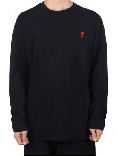 Chain Stitch Heart Logo Long Sleeve T-Shirt Black - AMI - BALAAN 2