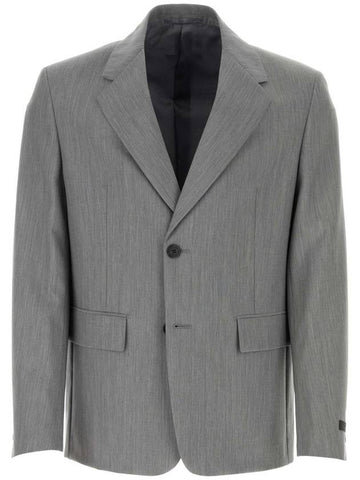 Single Breasted Mohair Wool Jacket Jacket Grey - PRADA - BALAAN 1