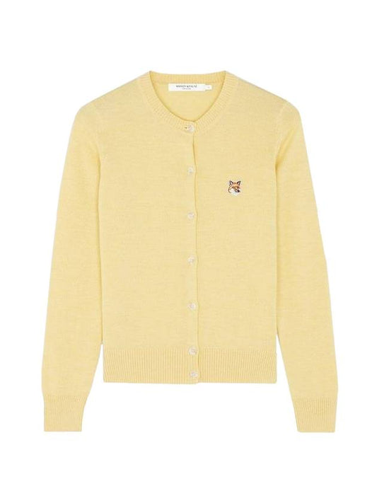 Fox Head Patch Adjusted Round Neck Cardigan Yellow - MAISON KITSUNE - BALAAN 1