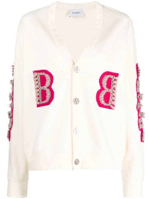 Women's Cashmere B Logo Cardigan White - BARRIE - BALAAN 1