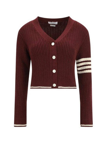 4 Bar Cable Wool Crop Cardigan Red - THOM BROWNE - BALAAN 1