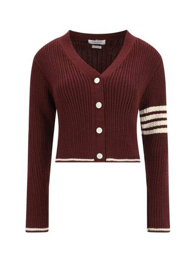 4 Bar Cable Wool Crop Cardigan Red - THOM BROWNE - BALAAN 2