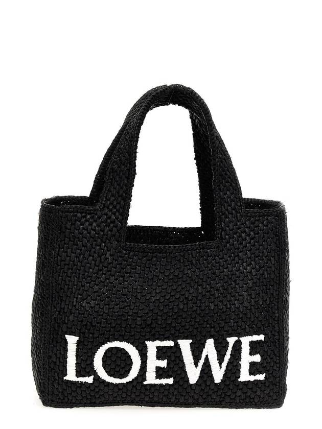 Women's Font Small Raffia Tote Bag Black - LOEWE - BALAAN 1