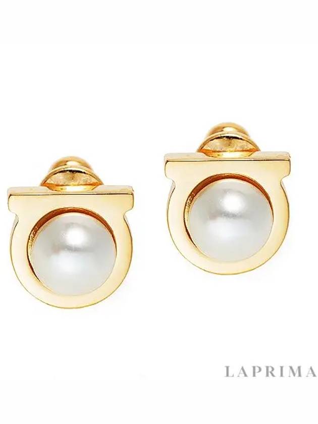 Gancini pearl earrings gold - SALVATORE FERRAGAMO - BALAAN.