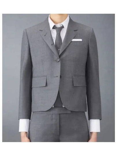 Women's Twill Slim Fit Single Breasted Wool Jacket Mid Grey - THOM BROWNE - BALAAN 2