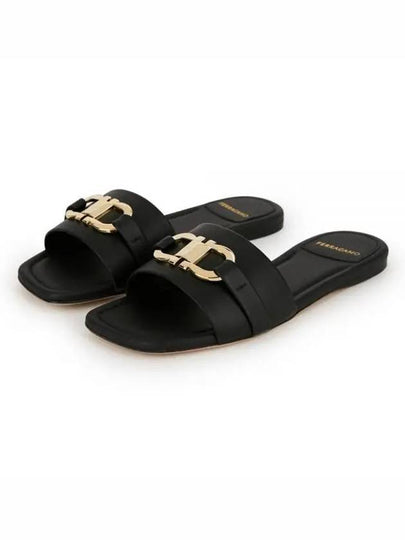 Gancini Ornament Flat Slide Black - SALVATORE FERRAGAMO - BALAAN 2