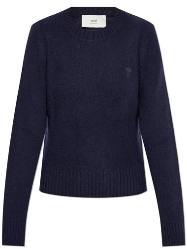 Ami Alexandre Mattiussi Cashmere Sweater With Embroidered Logo, Women's, Navy Blue - AMI - BALAAN 1