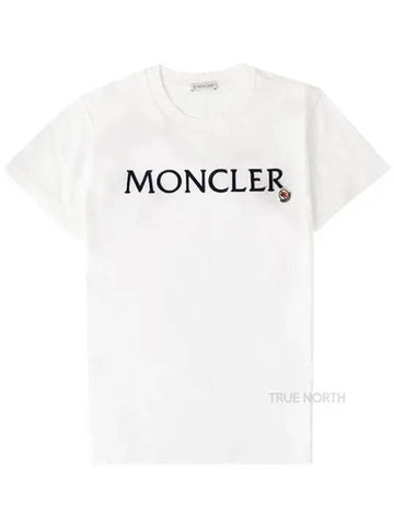 Women 8C00006 829HP 037 Logo Embroidery Short Sleeve T Shirt Ivory 1060581 - MONCLER - BALAAN 1