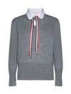 Jersey Stitch Ribbon Tie Knit Top Grey - THOM BROWNE - BALAAN 2