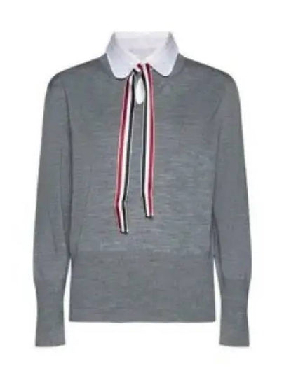 Jersey Stitch Ribbon Tie Knit Top Grey - THOM BROWNE - BALAAN 2