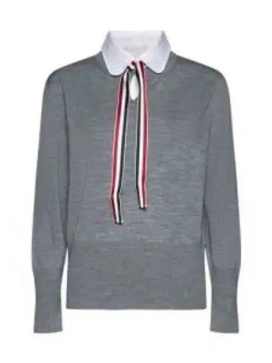 Jersey Stitch Ribbon Tie Knit Top Grey - THOM BROWNE - BALAAN 2