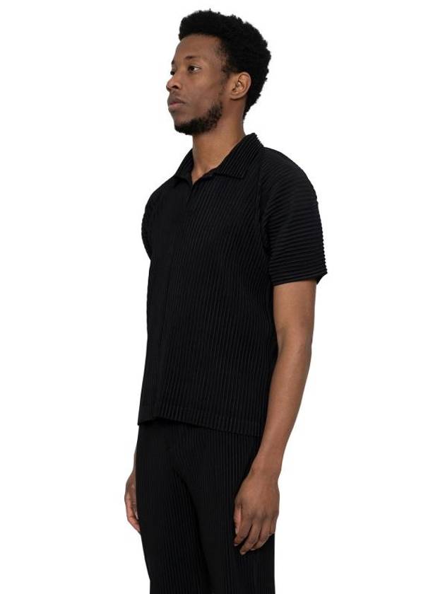 Homme Basic Plissé Pleated Polo Shirt Black - ISSEY MIYAKE - BALAAN 3