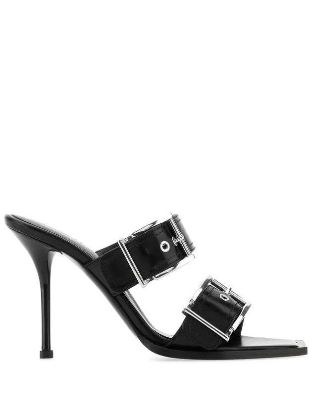 Women Double Buckle Punk Heel Slippers Black - ALEXANDER MCQUEEN - BALAAN 2