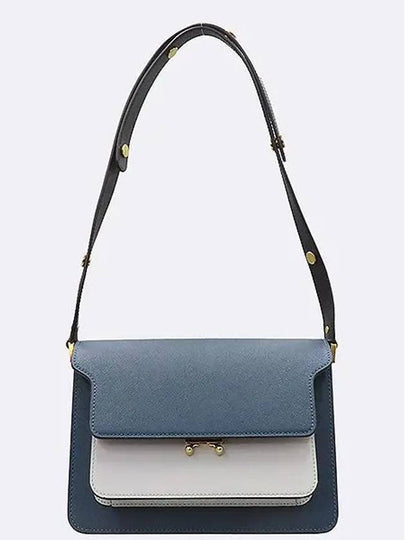 Navy two tone TRUNK medium M size gold logo shoulder bag - MARNI - BALAAN 2