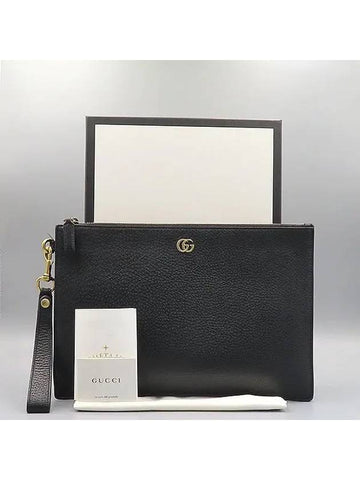 475317 Black leather GG Marmont gold logo clutch bag - GUCCI - BALAAN 1