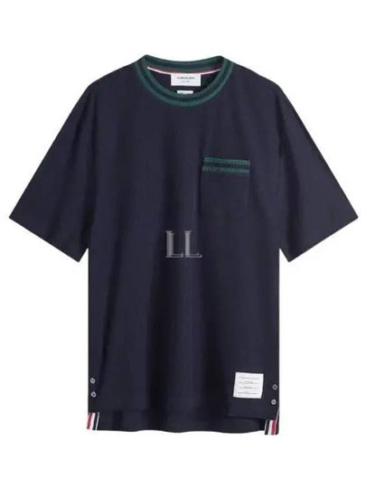 Pointelle Cotton Short Sleeve T-Shirt Navy - THOM BROWNE - BALAAN 2