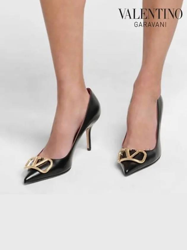 V Logo Signature Smooth Leather Pumps Heels Black - VALENTINO - BALAAN 10