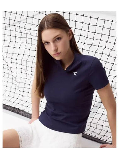 Diadora Crosscoat Performing Collar Short Sleeve T Shirt Women NAVY - DIADORA - BALAAN 1