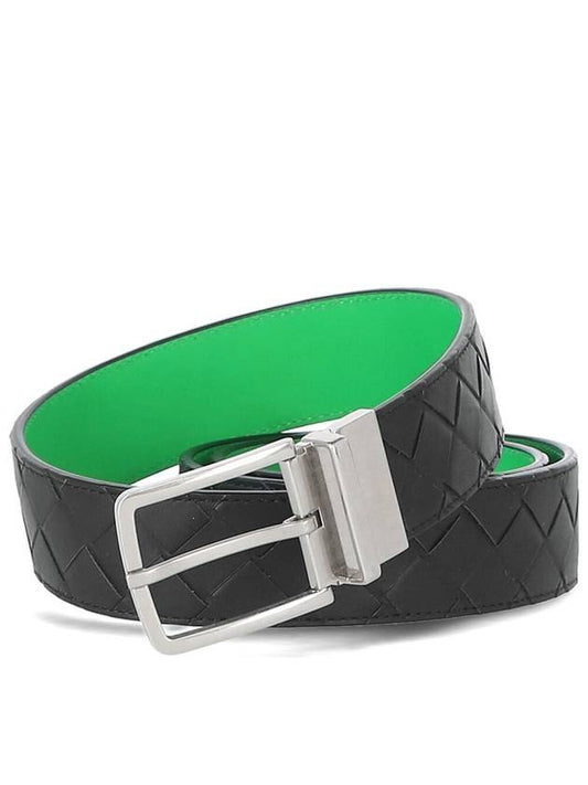 Interciato Reversible Leather Belt Black Parakit - BOTTEGA VENETA - BALAAN 1