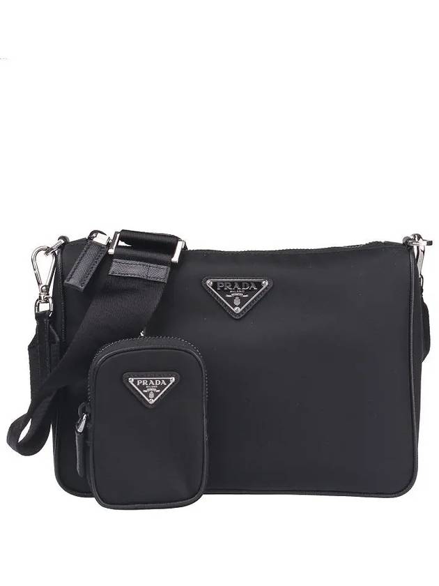 Triangle Logo Re-Nylon Saffiano Leather Shoulder Bag Black - PRADA - BALAAN 2