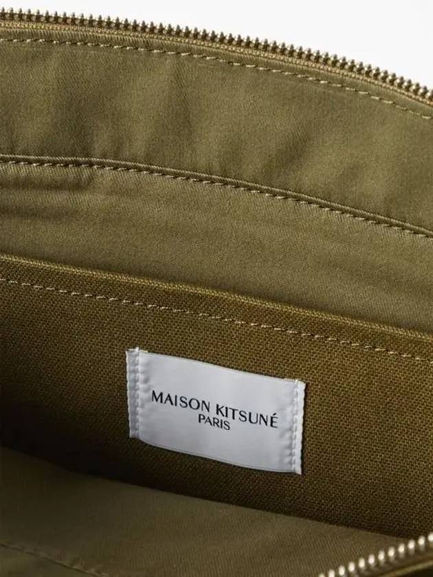 Maison Kitsune Logo Print Cotton Canvas Top Handle Tote Bag Green - MAISON KITSUNE - BALAAN 5