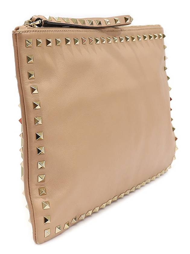 KW2B0147BOL Pink Beige Calfskin Gold Plated Rockstud Large Pouch Clutch - VALENTINO - BALAAN 3