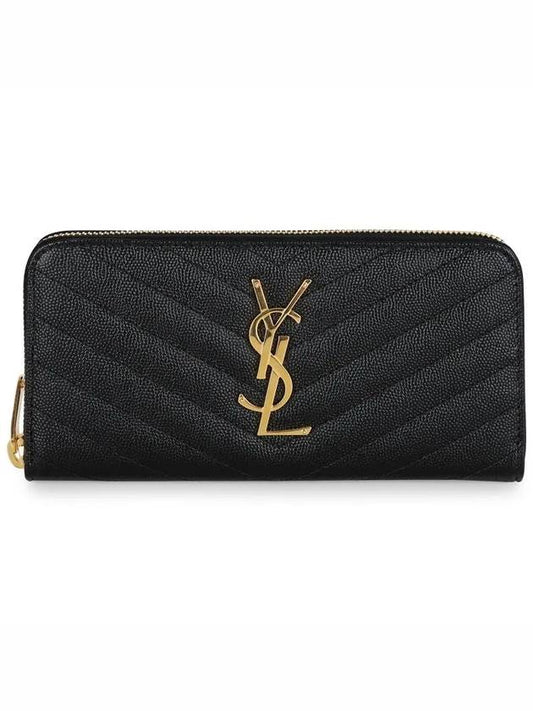 Cassandre Matelasse Zip Around Wallet In Grain De Poudre Embossed Leather Black Gold - SAINT LAURENT - BALAAN 2