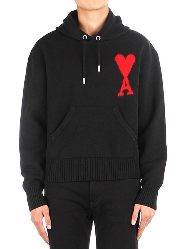 Big Heart Logo Wool Hoodie Black - AMI - BALAAN 2