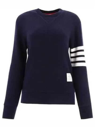 4-Bar Striped Waffle Wool Cashmere Pullover Knit Top Navy - THOM BROWNE - BALAAN 2