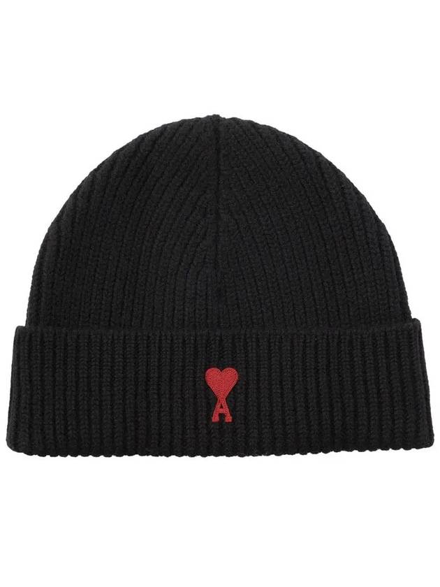 Heart Logo Wool Beanie Black - AMI - BALAAN 2