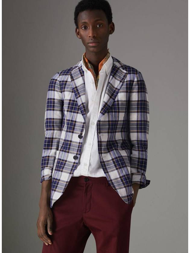 Men's Soho Fit Linen Check Jacket Navy - BURBERRY - BALAAN 2