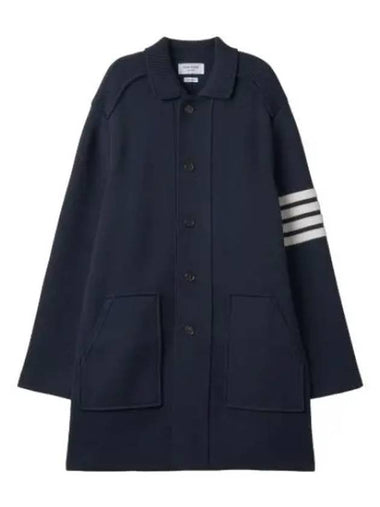 diagonal polo collar coat navy - THOM BROWNE - BALAAN 1