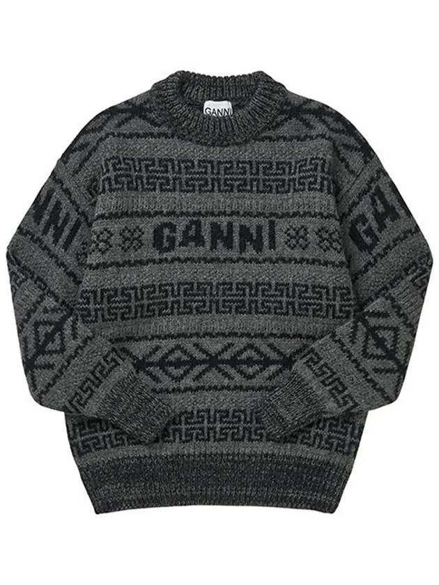 Women's Wool Knit Top Charcoal Grey - GANNI - BALAAN 5