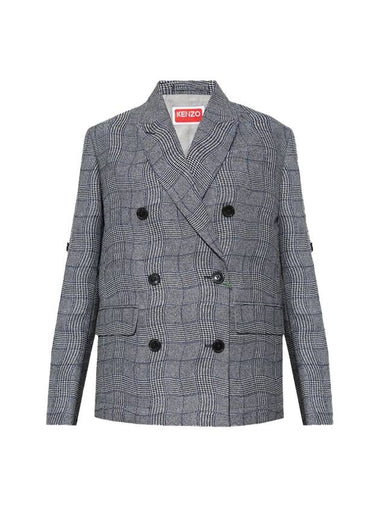 Women's Wave Check Oversized Blazer Jacket Grey - KENZO - BALAAN 1