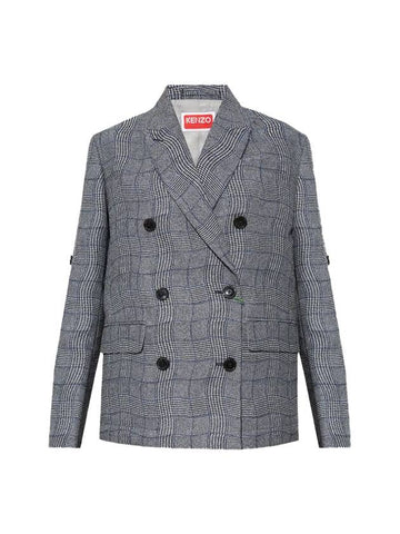 Women's Wave Check Oversized Blazer Jacket Grey - KENZO - BALAAN 1