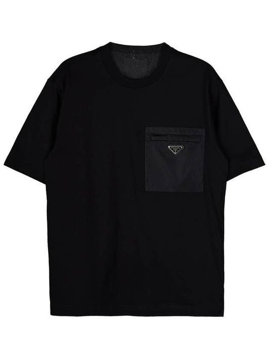 Nylon Pocket Cotton Short Sleeve T-Shirt Black - PRADA - BALAAN 1