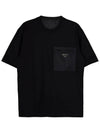 Nylon Pocket Cotton Short Sleeve T-Shirt Black - PRADA - BALAAN 1