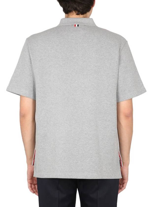 RWB Pocket Interlock Cotton Short Sleeve Polo Shirt Grey - THOM BROWNE - BALAAN 4