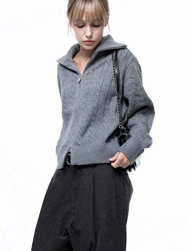 Four Woman Women s Soft Cable Zip up Knit Cardigan Gray W243TP03GR - CHANCE'S NOI - BALAAN 3