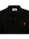 Small Heart Extra Fine Merino Wool Polo Shirt Black - AMI - BALAAN 5