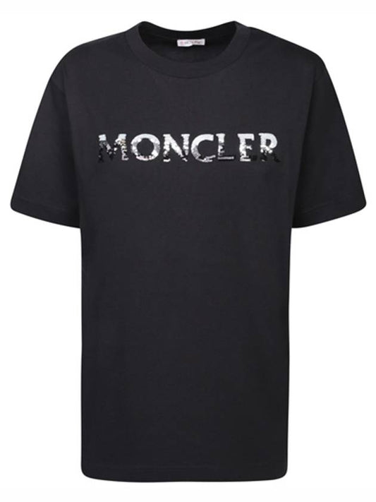 Logo Sequin Cotton Short Sleeve T-Shirt Black - MONCLER - BALAAN 2