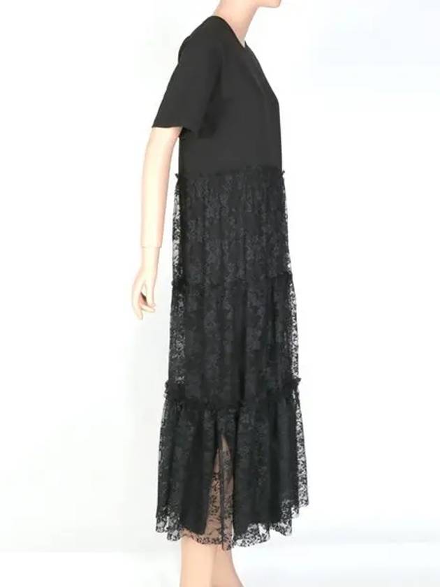 Lace Detail Black Jersey Long One Piece VR3MJ06F5PV 0NO - RED VALENTINO - BALAAN 2