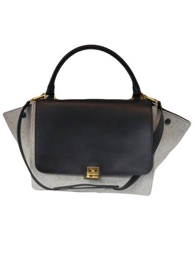 Gray black two tone leather gold buckle trapeze tote bag 2way 174683 - CELINE - BALAAN 1